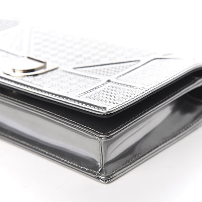 Christian Dior Metallic Patent Micro-Cannage Diorama Wallet on Chain Pouch Silver 7 of 9