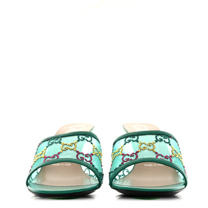 Gucci Tela Retino Nappa Crystal GG Monogram Square G 95mm Slide Sandals 37 Turquoise 2 of 8