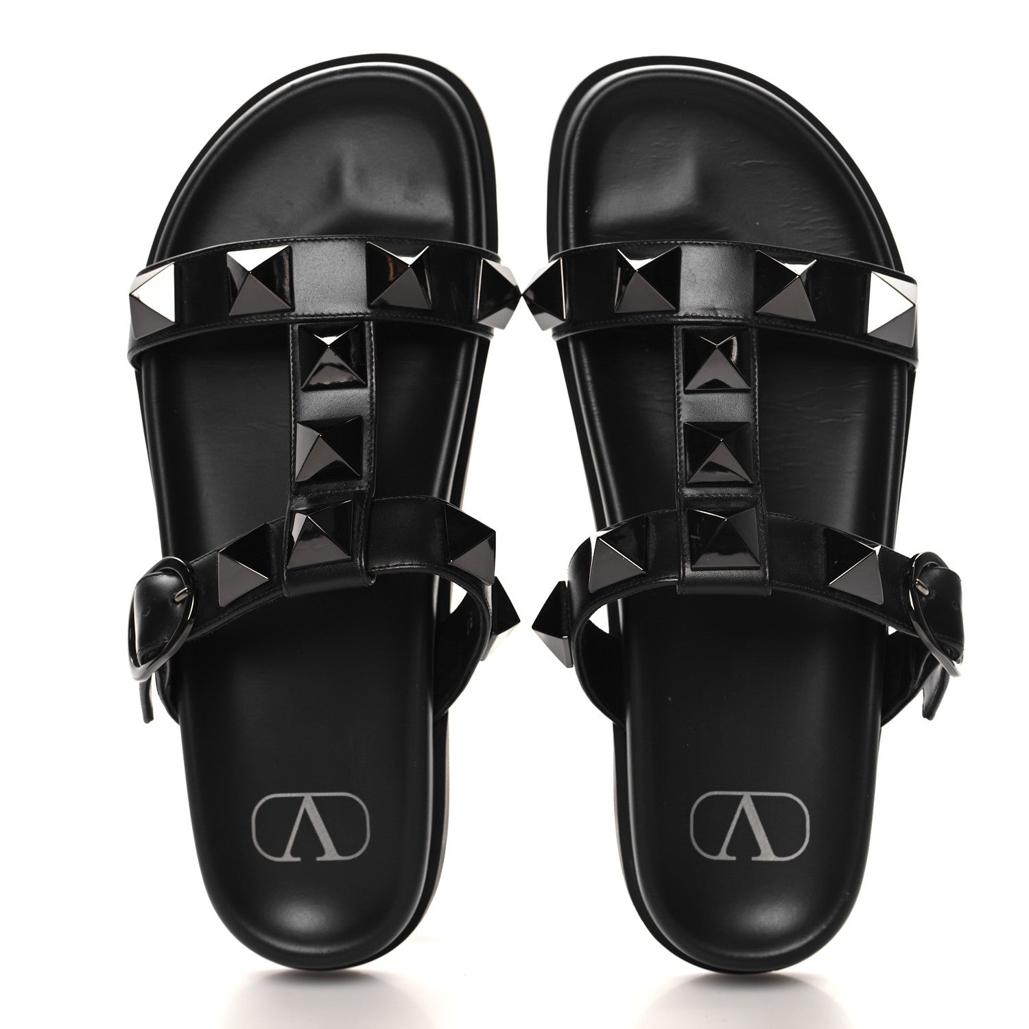 Valentino Garavani Calfskin Roman Stud Slide Sandals 37 Black 2 of 9