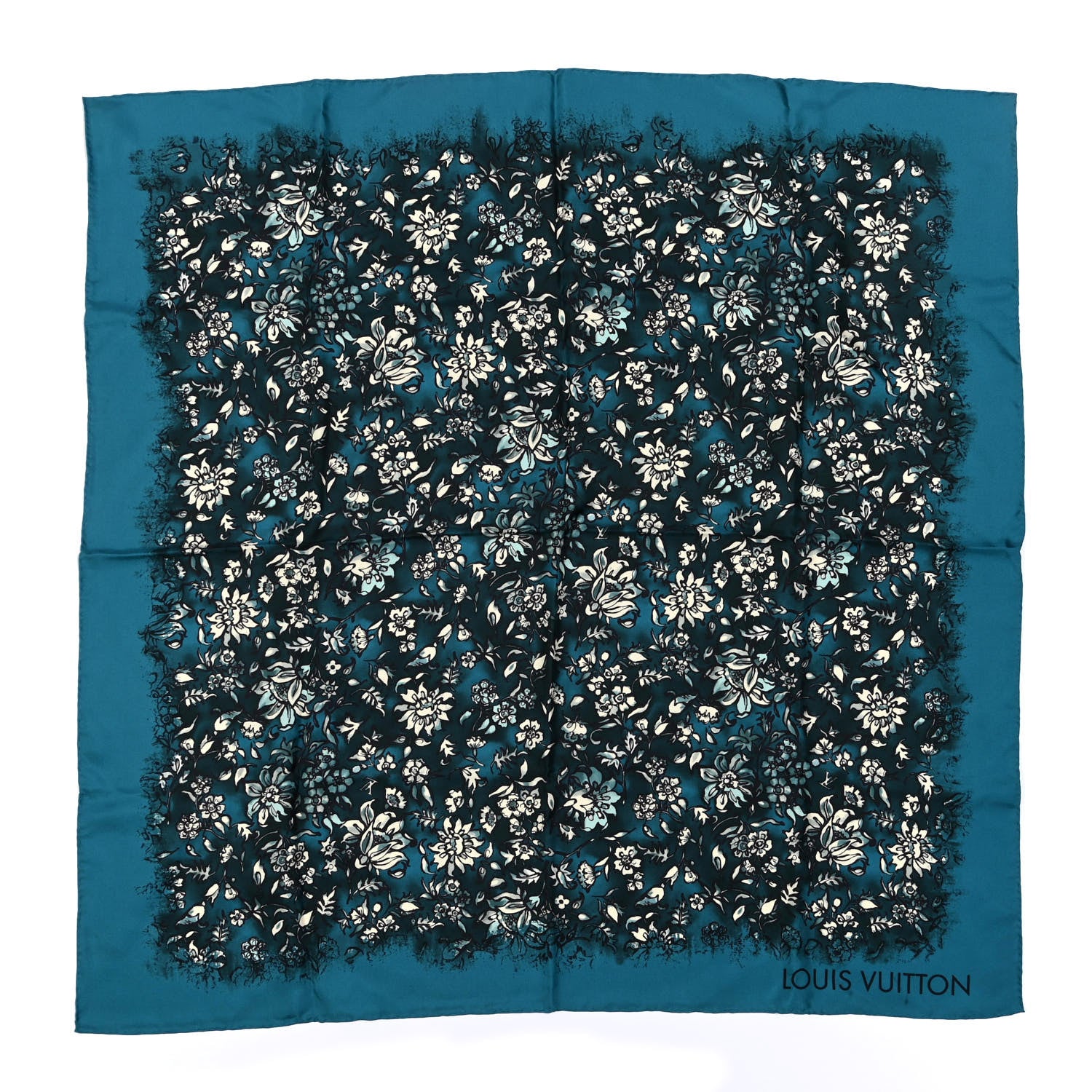 Louis Vuitton Silk Floral Square Scarf Blue 1 of 3