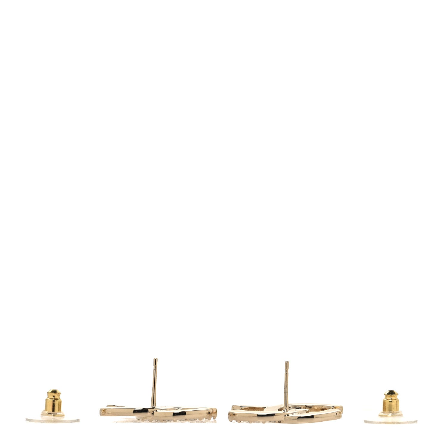 Chanel Textured Metal Crystal CC Earrings Gold 3 of 5