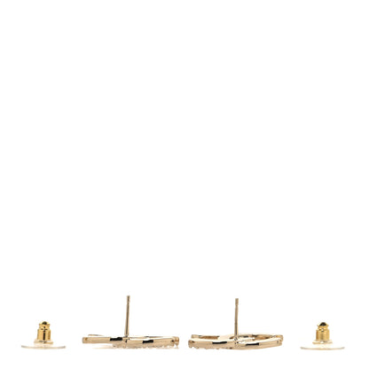 Chanel Textured Metal Crystal CC Earrings Gold 3 of 5