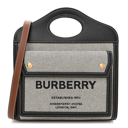 Burberry Canvas Smooth Calfskin Two Tone Mini Pocket Bag Black Tan 1 of 8