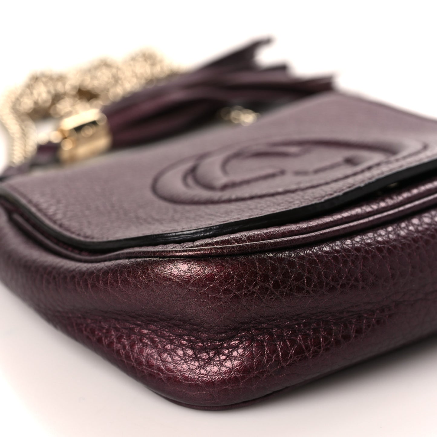 Metallic Pebbled Calfskin Small Soho Flap Crossbody Burgundy
