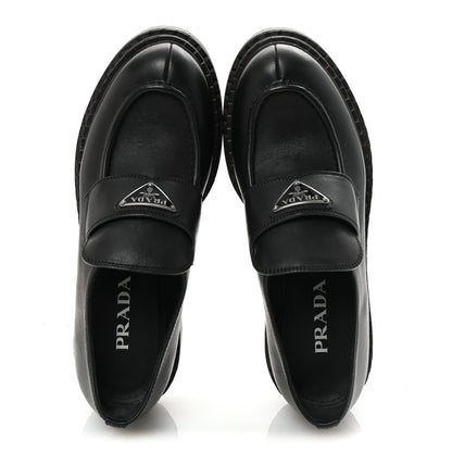 Prada Spazzolato Metal Triangle Logo Double Chocolate Loafers 39 Black 2 of 9