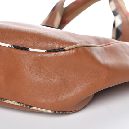 Burberry Calfskin Check Trim Hobo Brown 6 of 11