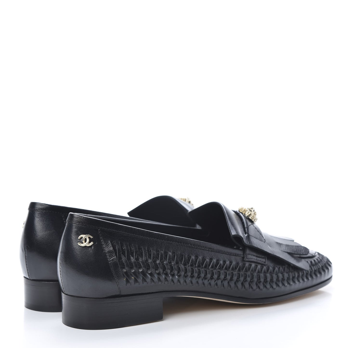 Lambskin Braided Kangaroo Mocassin Loafers 40 Black