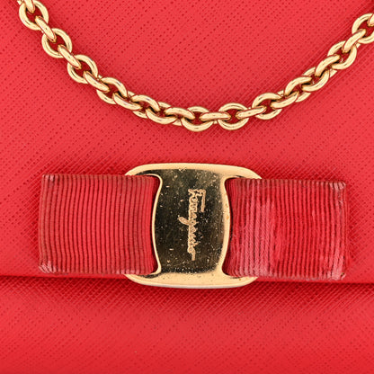 Salvatore Ferragamo Hammered Calfskin Mini Miss Vara Bow Chain Bag Red 10 of 11