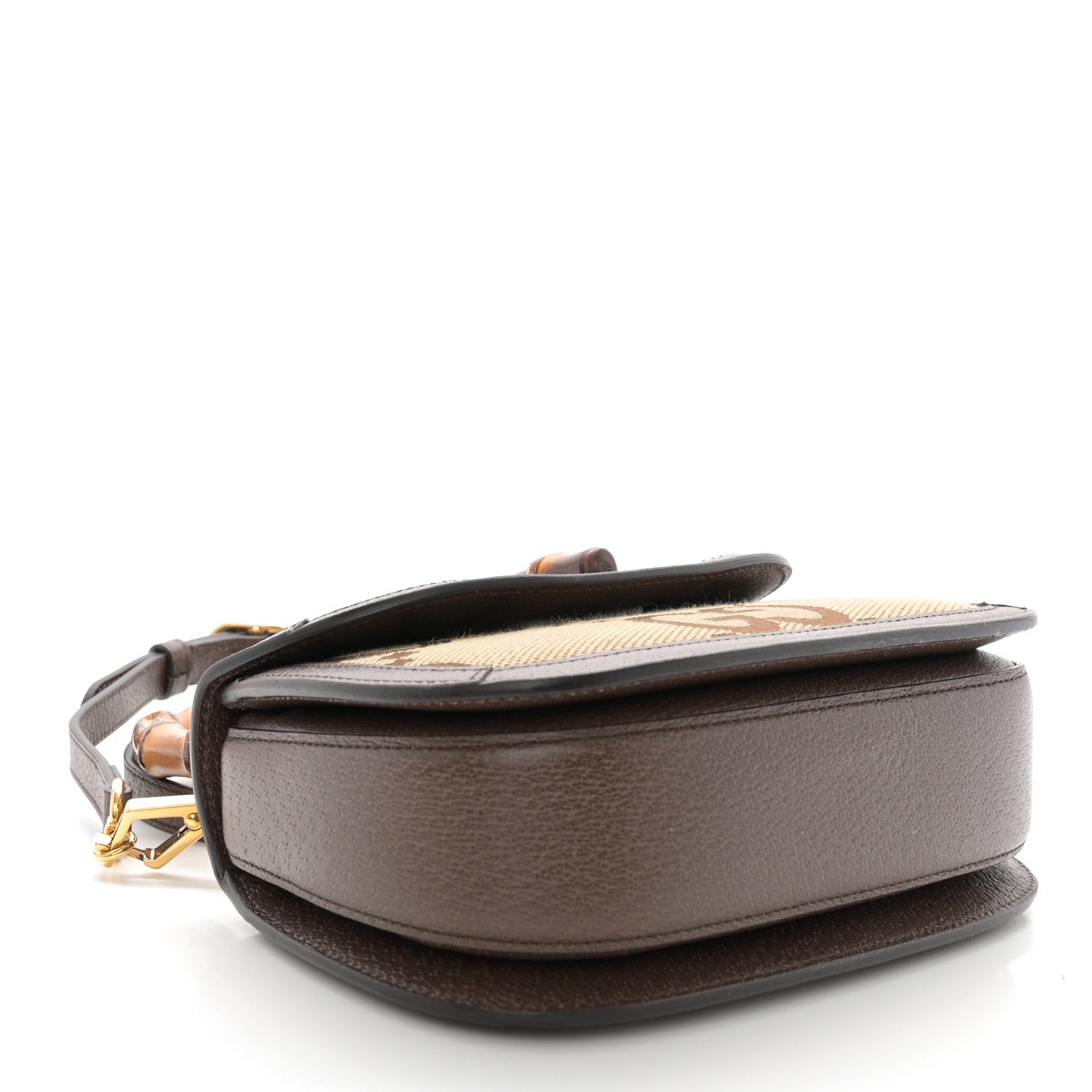 Gucci Monogram Jumbo GG Textured Dollar Calfskin Web Small Bamboo 1947 Top Handle Bag Camel Ebony New Acero 5 of 10
