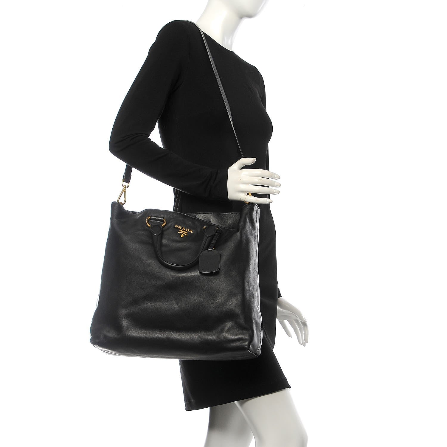 Prada Soft Calf Shopping Tote Black 2 of 9
