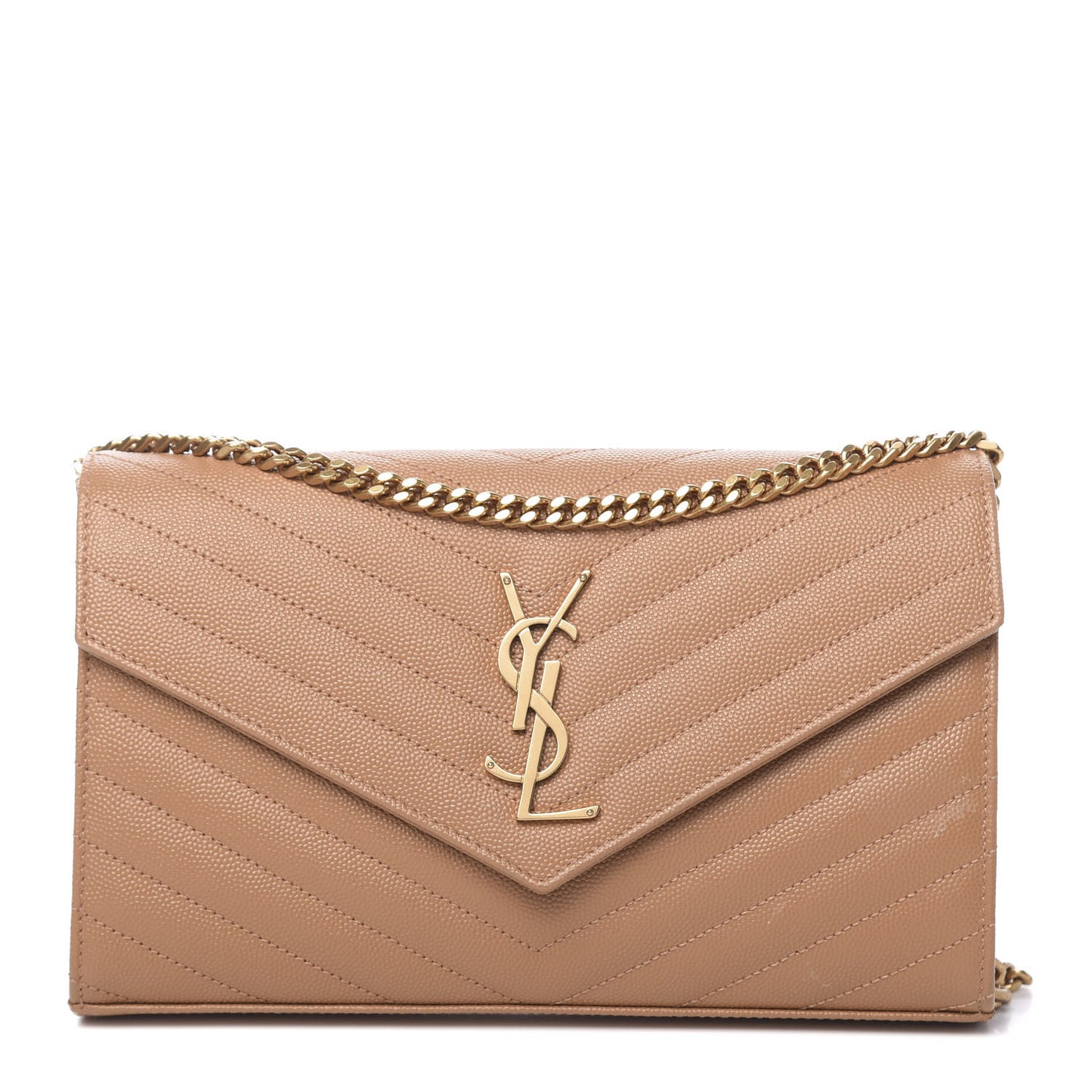 Grain De Poudre Matelasse Chevron Monogram Chain Wallet Dune