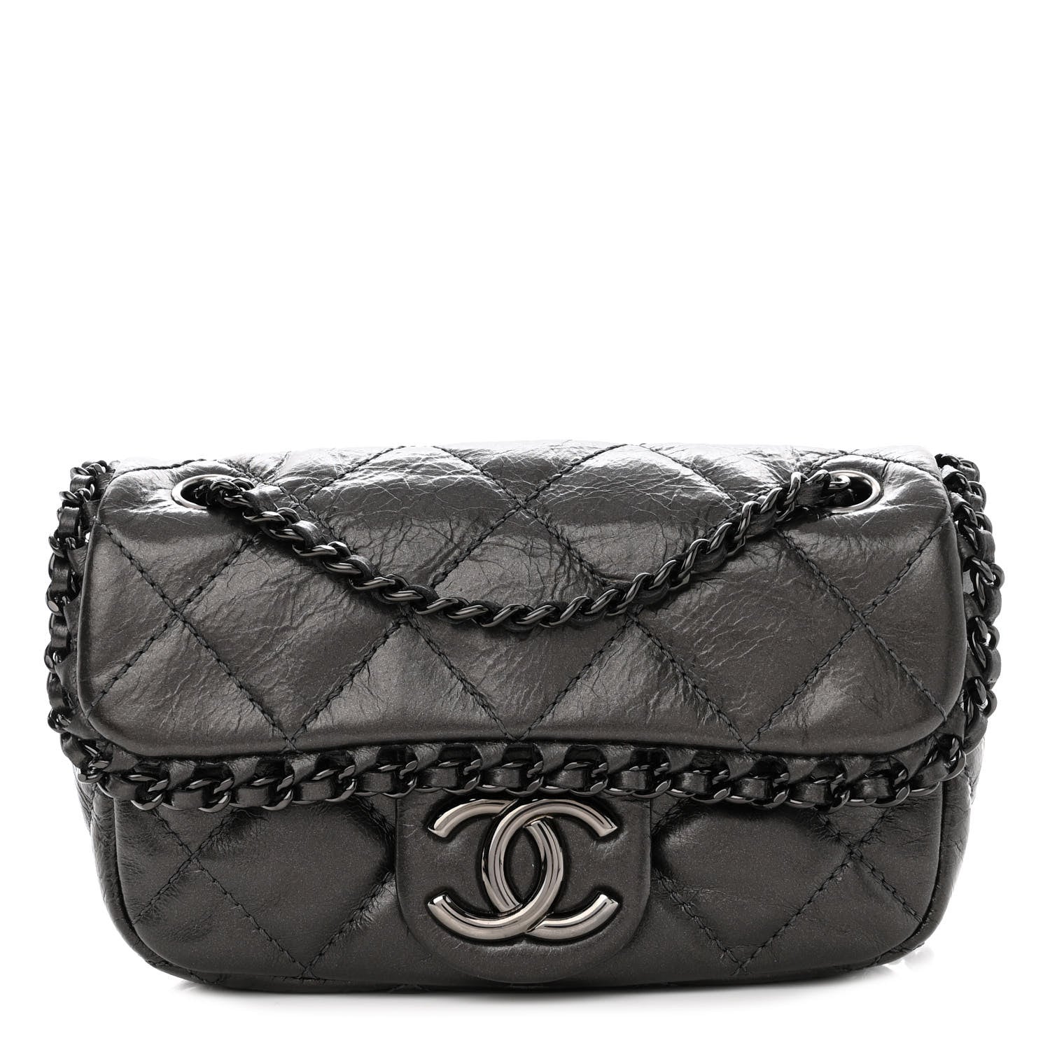 Chanel Metallic Aged Calfskin Mini Chain Me Flap Black 1 of 9