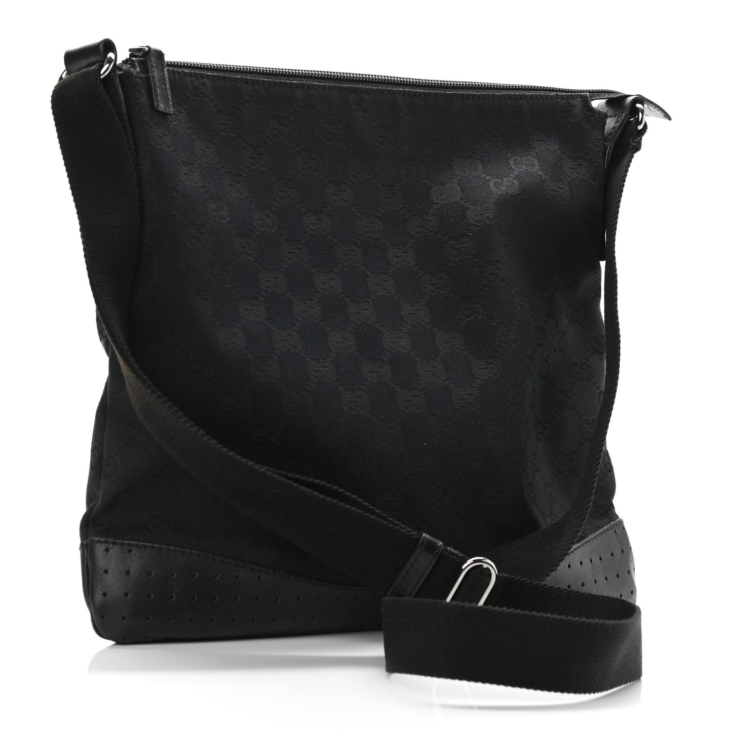 Monogram Calfskin Perforated Medium Flat Messenger Bag Black