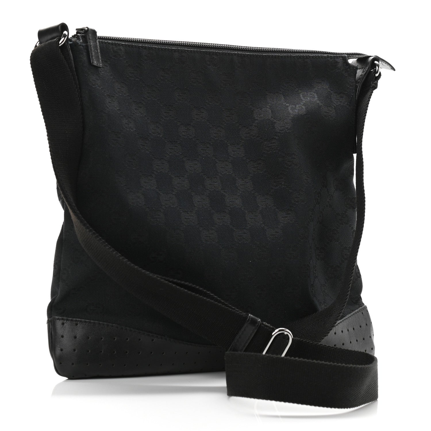 Gucci Monogram Calfskin Perforated Medium Flat Messenger Bag Black 4 of 13