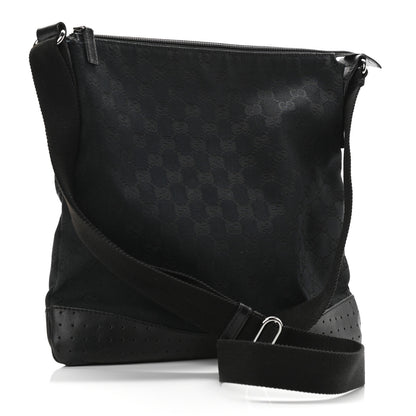 Gucci Monogram Calfskin Perforated Medium Flat Messenger Bag Black 4 of 13