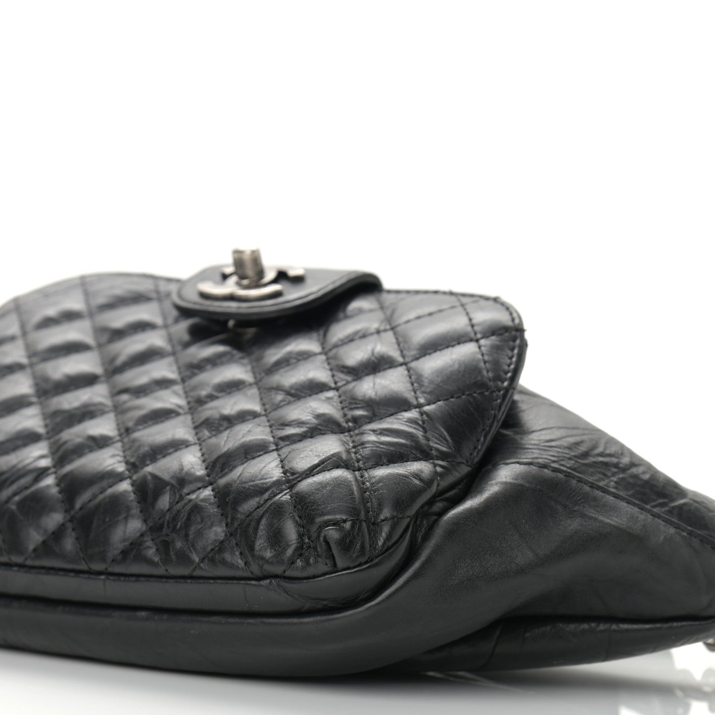 Crumpled Calfskin Quilted Casual Rock Waist Bag Fanny Pack Black