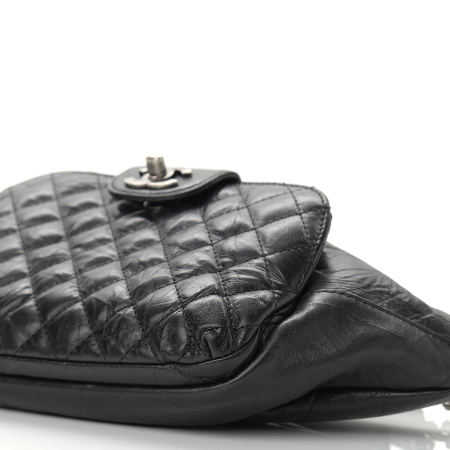 Chanel Crumpled Calfskin Quilted Casual Rock Waist Bag Fanny Pack Black 10 of 10