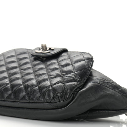Chanel Crumpled Calfskin Quilted Casual Rock Waist Bag Fanny Pack Black 10 of 10