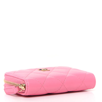 Chanel Lambskin Quilted Zip Around Coin Purse Wallet Pink Yellow 4 of 9