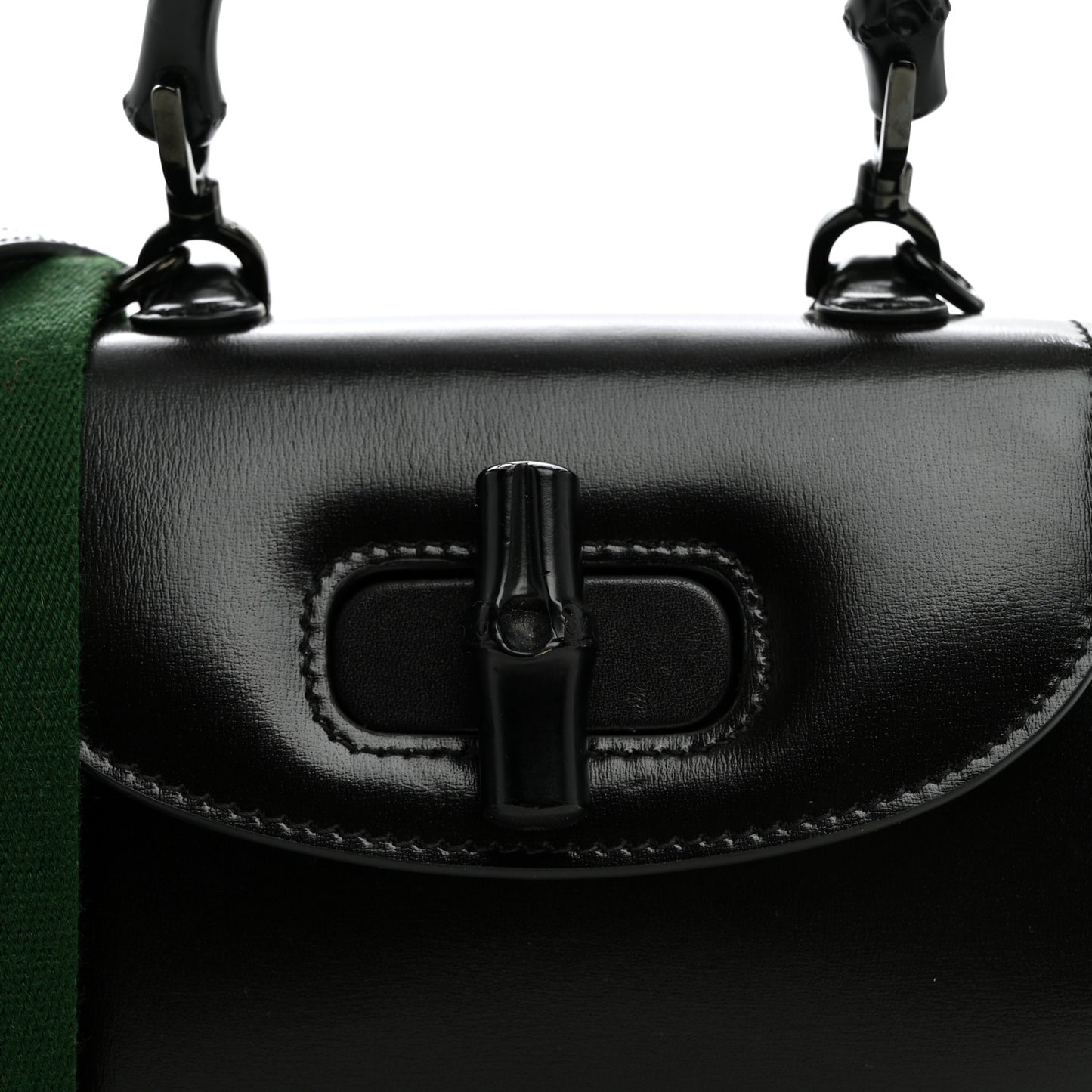 Boarded Dyana Lux Calfskin Web Monochrome Small Bamboo 1947 Top Handle Bag Black