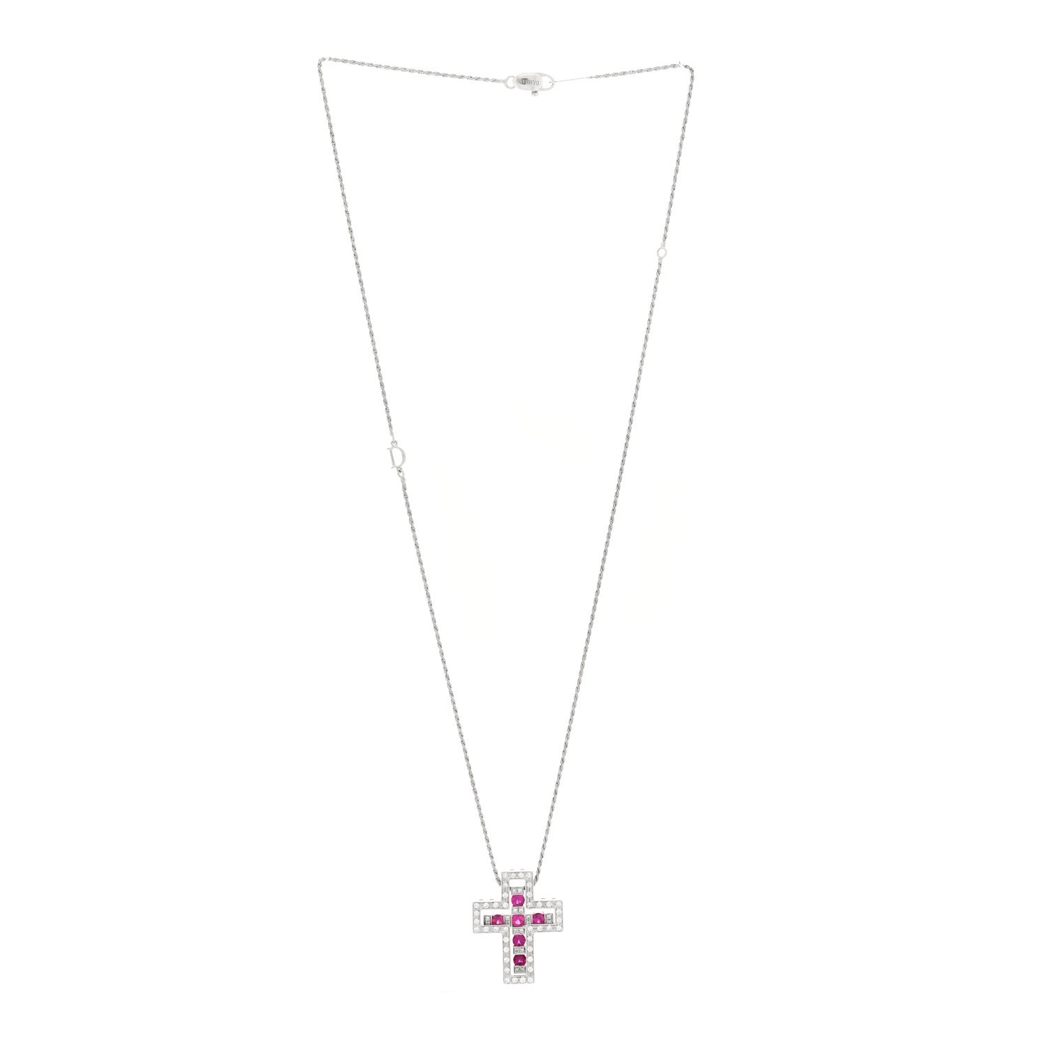 Damiani 18K White Gold Diamond Ruby Belle Epoque Cross Pendant Necklace 3 of 4