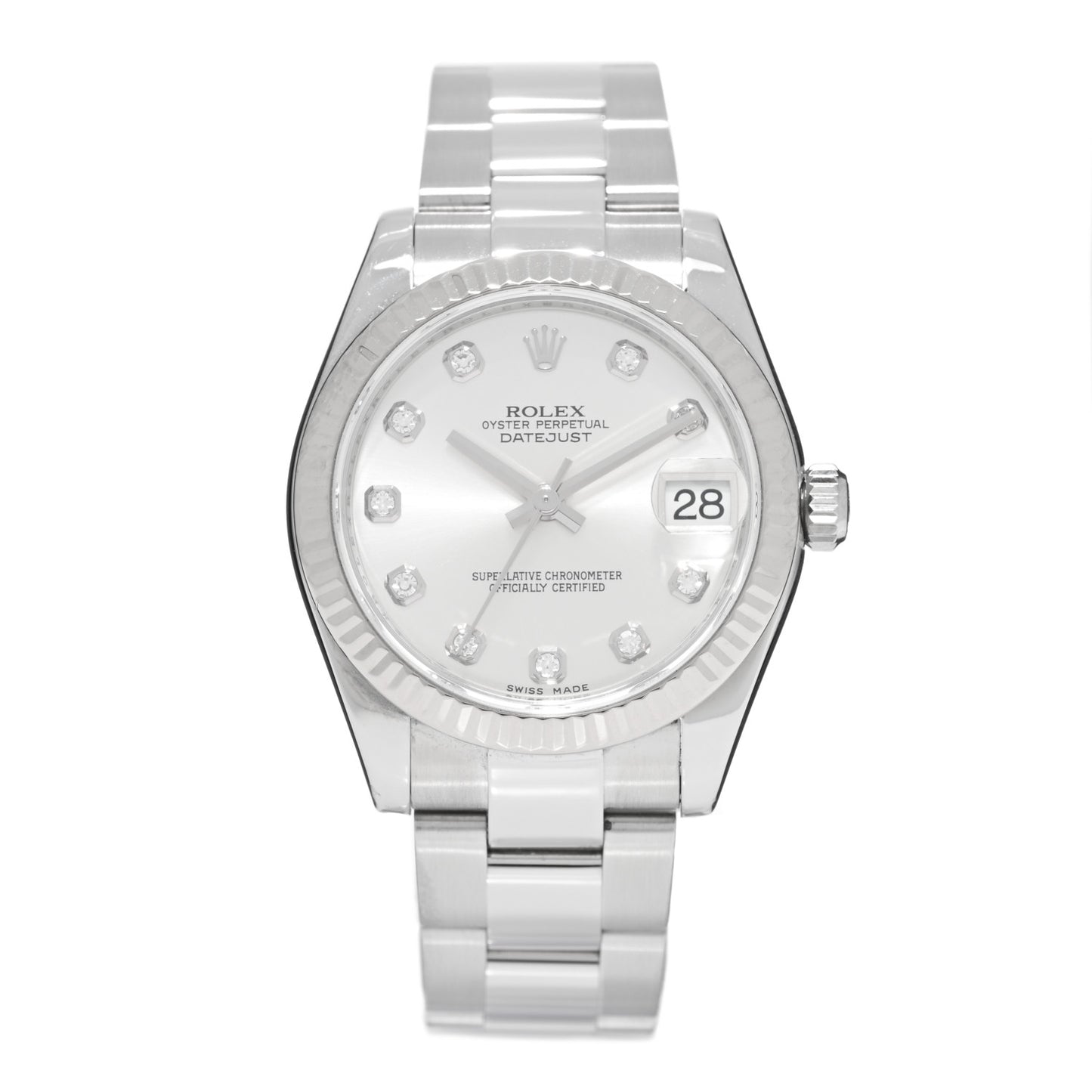 Stainless Steel 18K White Gold Diamond 31mm Oyster Perpetual Datejust Watch Silver 178274