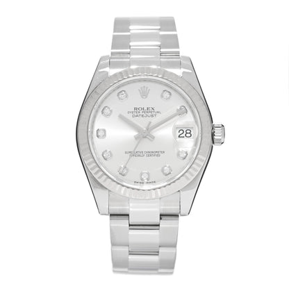 Rolex Stainless Steel 18K White Gold Diamond 31mm Oyster Perpetual Datejust Watch Silver 178274 1 of 4