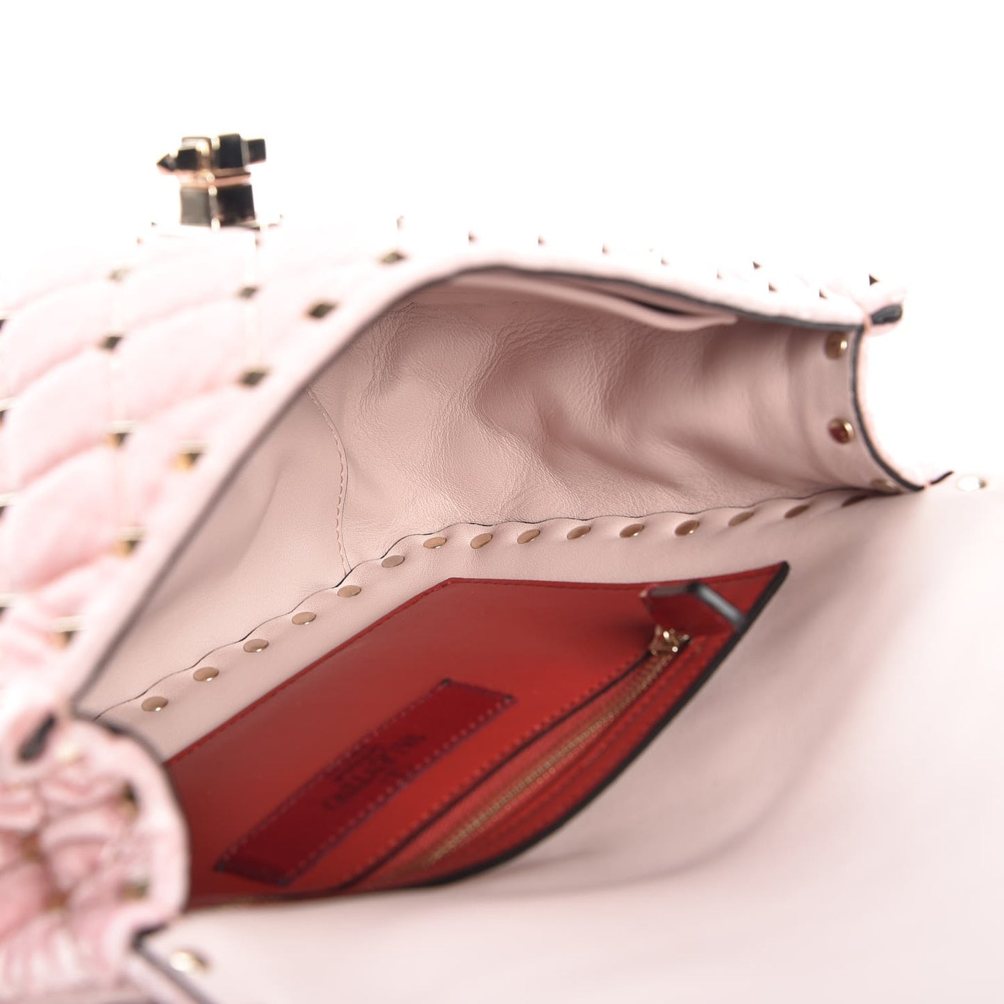 Velvet Medium Rockstud Spike Shoulder Bag Water Rose