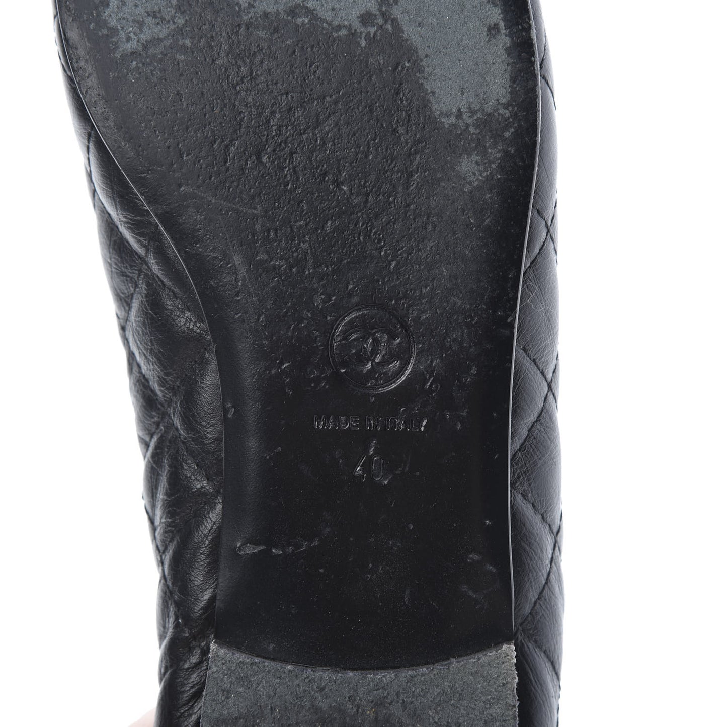 Aged Calfskin Quilted CC Cap Toe Ballerina Flats 40 Black