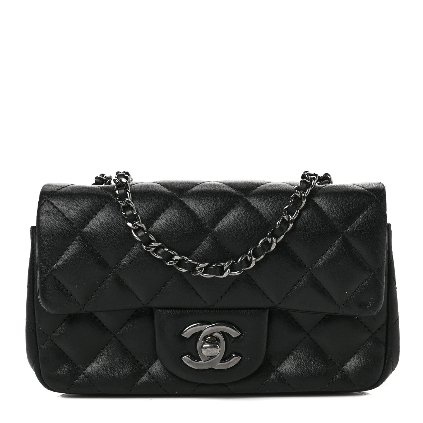 Lambskin Quilted Extra Mini Rectangular Flap Black