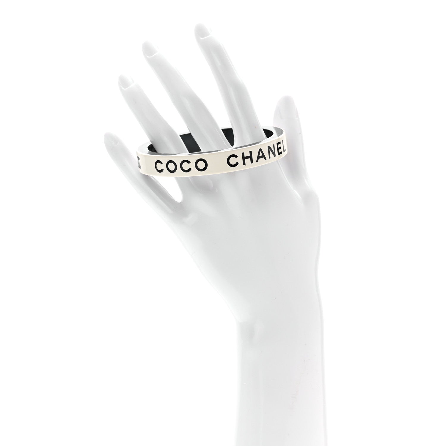 Chanel Resin Logo Bangle Bracelet White Black 2 of 4