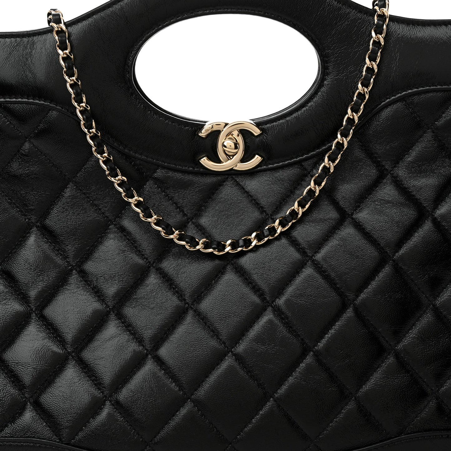 Shiny Lambskin Quilted 31 Shopping Bag Black