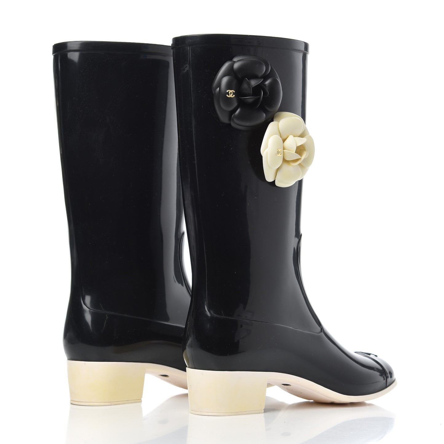 Rubber Camellia Rain Boots 39 Black