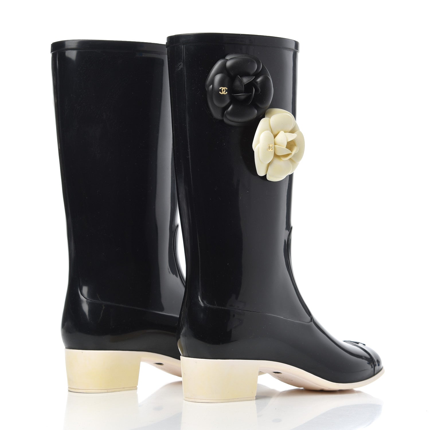 Chanel Rubber Camellia Rain Boots 39 Black 4 of 14
