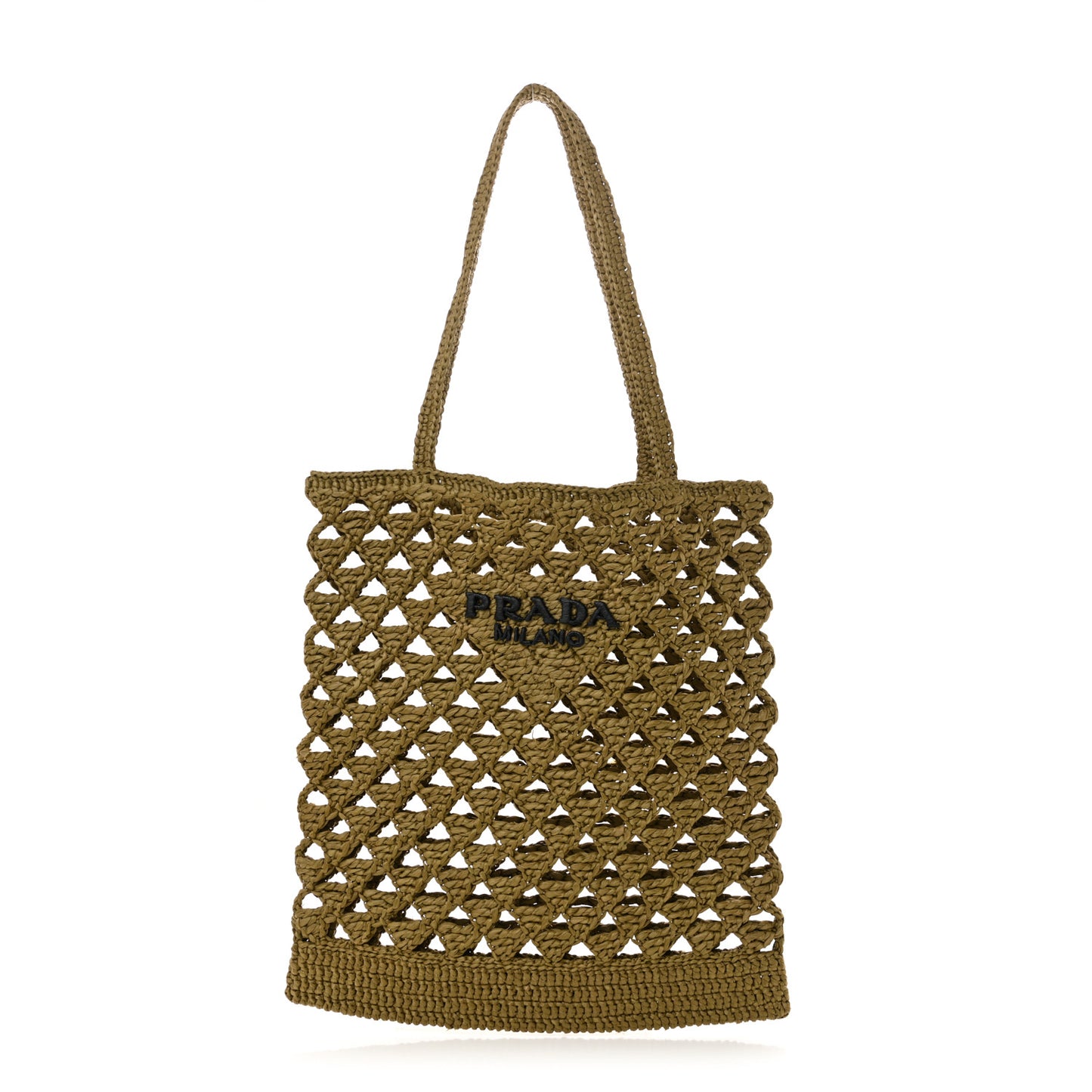 Yarn Raffia Effect Embroidered Logo Tote Oliva