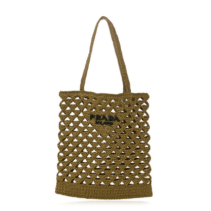 Prada Yarn Raffia Effect Embroidered Logo Tote Oliva 1 of 10