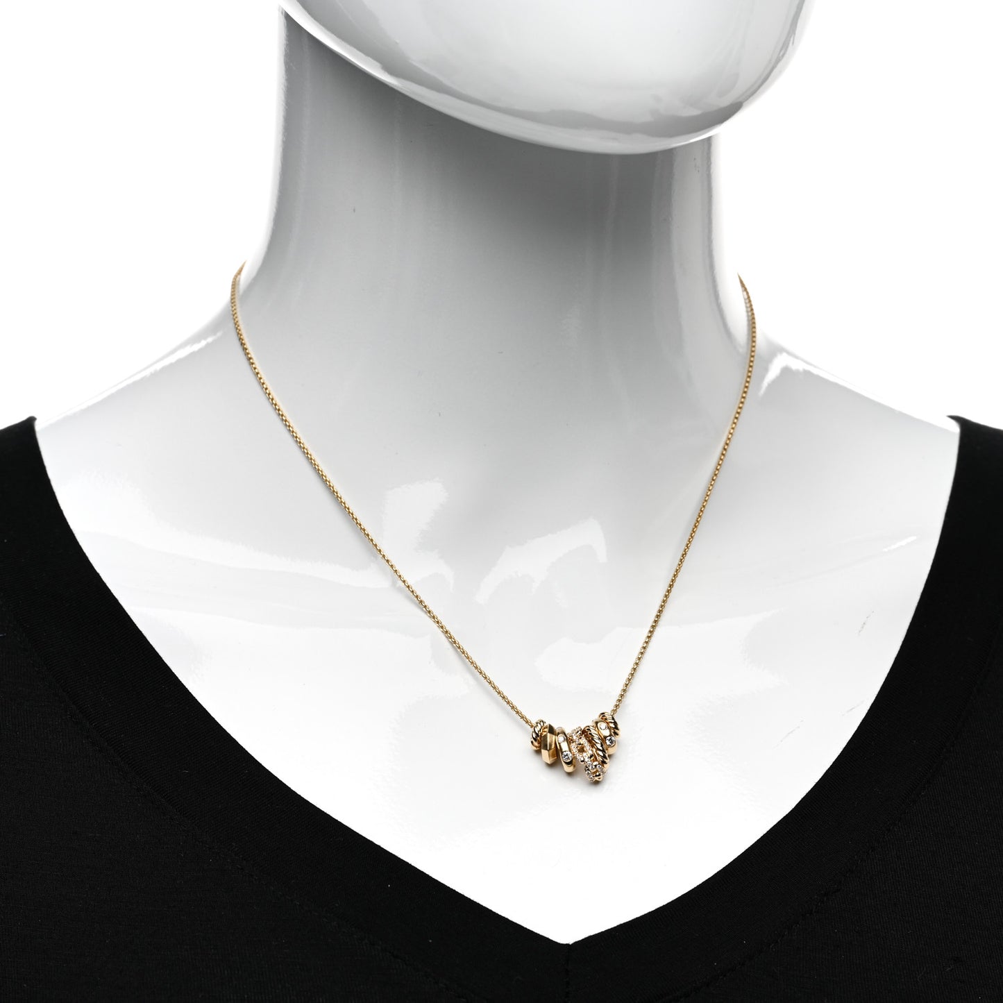 18K Yellow Gold Diamond Stax Rondelle Pendant Necklace