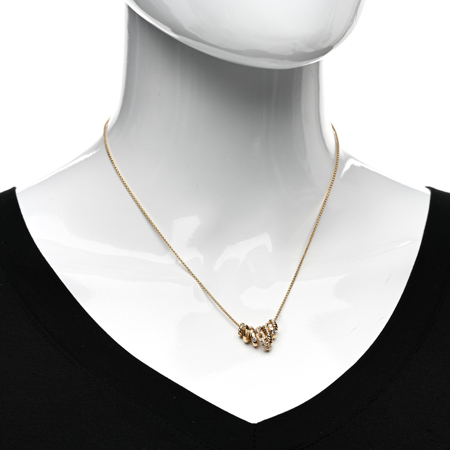 David Yurman 18K Yellow Gold Diamond Stax Rondelle Pendant Necklace 2 of 4