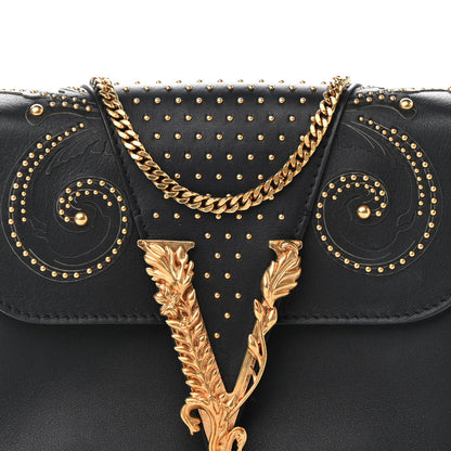 Versace Vitello Studded Virtus Chain Clutch Black 6 of 7