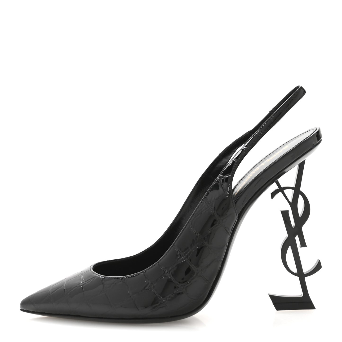 Patent Crocodile Embossed Opyum 110 Slingback Pumps 41 Black