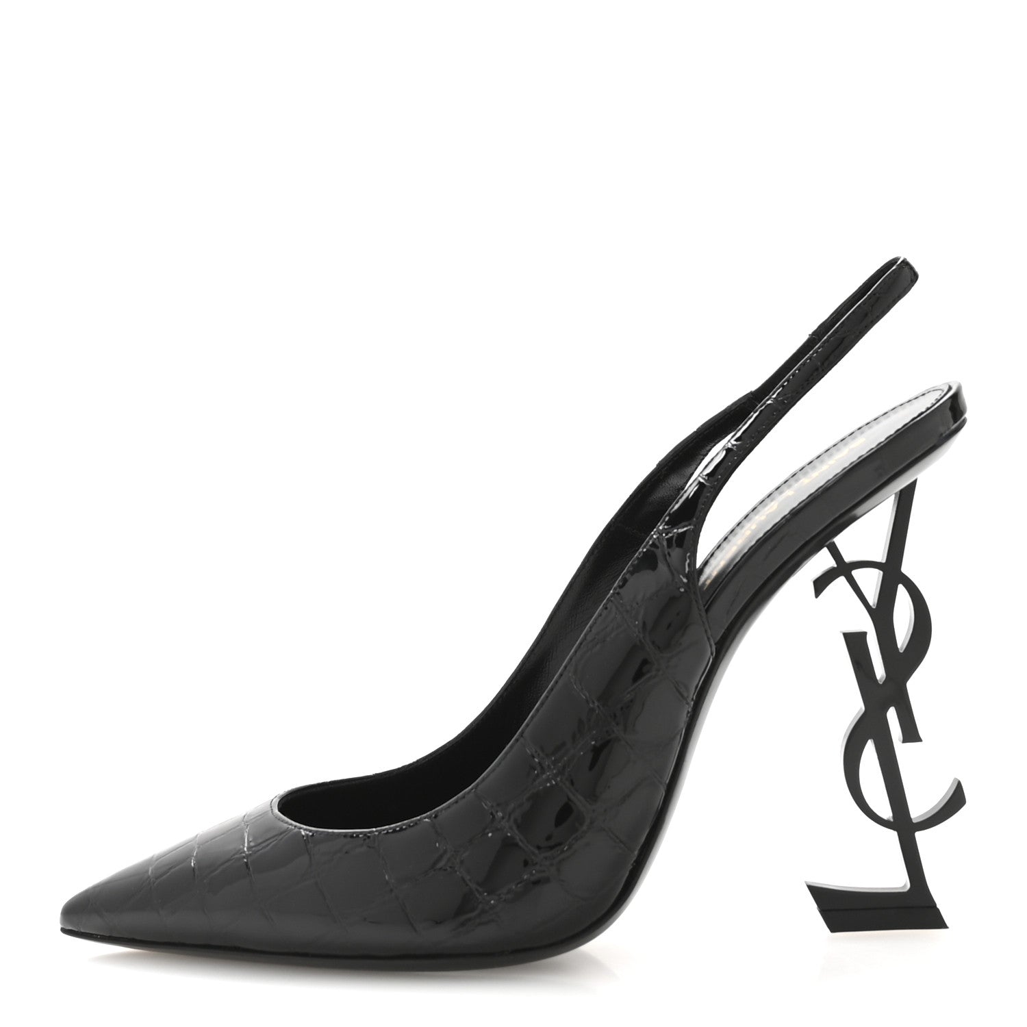 Saint Laurent Patent Crocodile Embossed Opyum 110 Slingback Pumps 41 Black 1 of 9