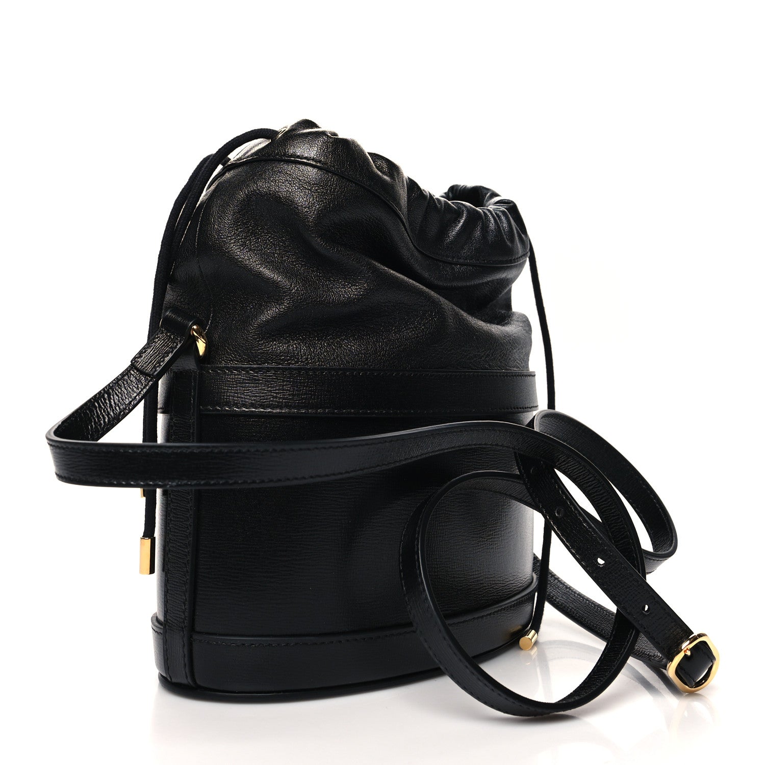Gucci Azalea Sakai Calfskin Horsebit 1955 Drawstring Bucket Bag Black 3 of 11