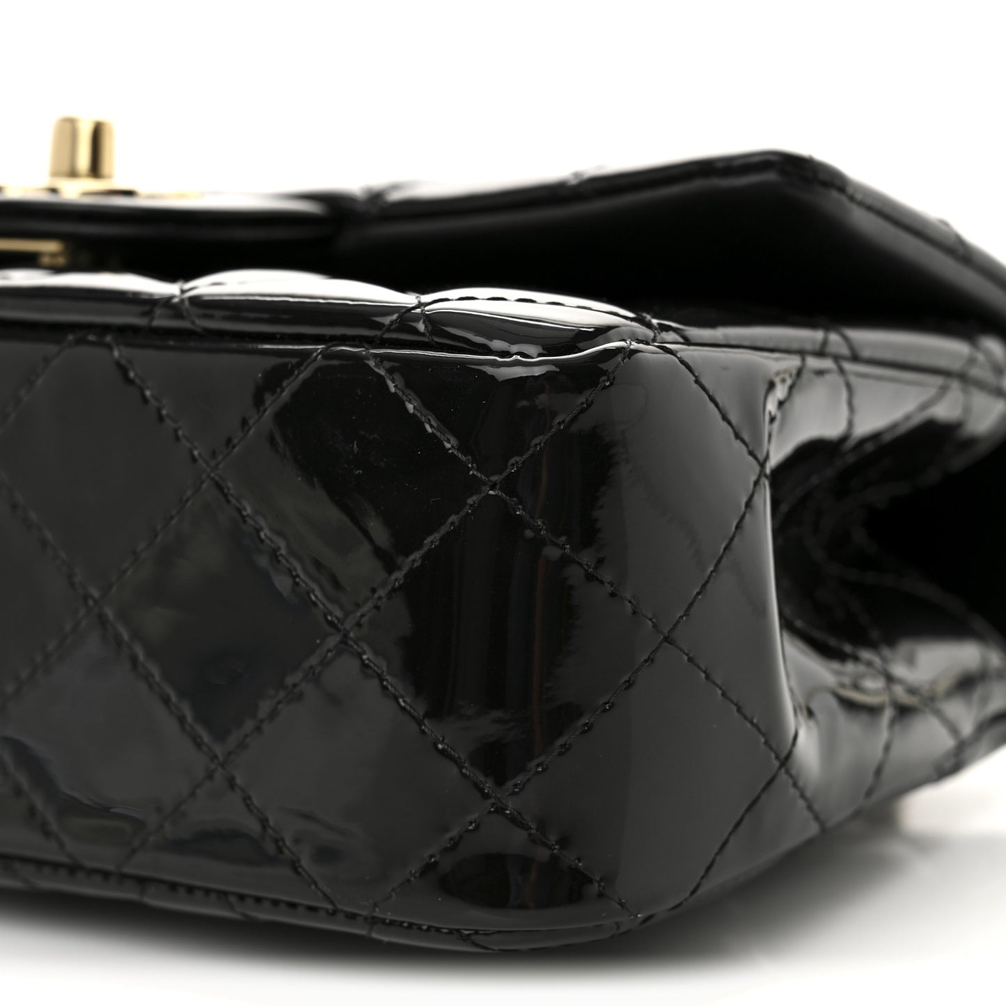 Patent Quilted Mini Top Handle Rectangular Flap Black