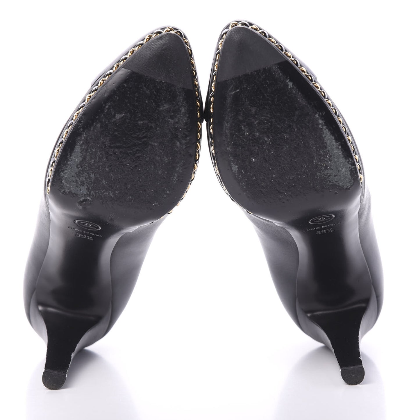 Calfskin Patent CC Cap Toe Platform Chain Pumps 39.5 Navy Black