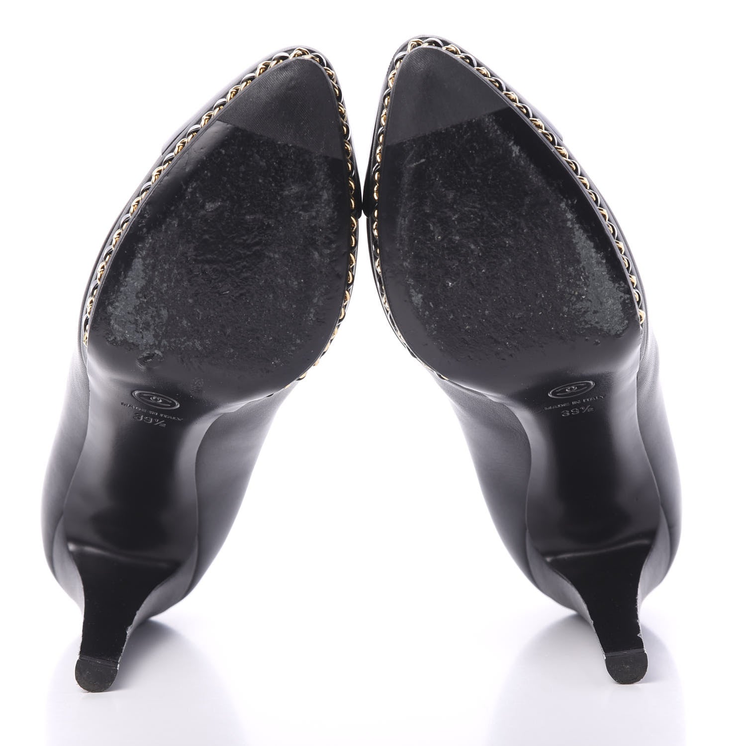 Chanel Calfskin Patent CC Cap Toe Platform Chain Pumps 39.5 Navy Black 5 of 10