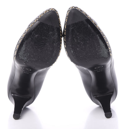Chanel Calfskin Patent CC Cap Toe Platform Chain Pumps 39.5 Navy Black 5 of 10