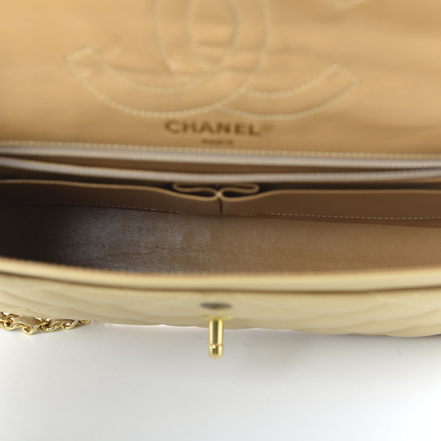 Lambskin Quilted Medium Double Flap Beige