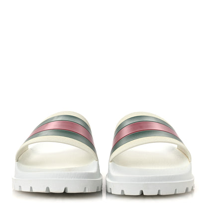 Gucci Rubber Web Mens Lug Sole Slide Sandals Great 10 White Green Red 3 of 11