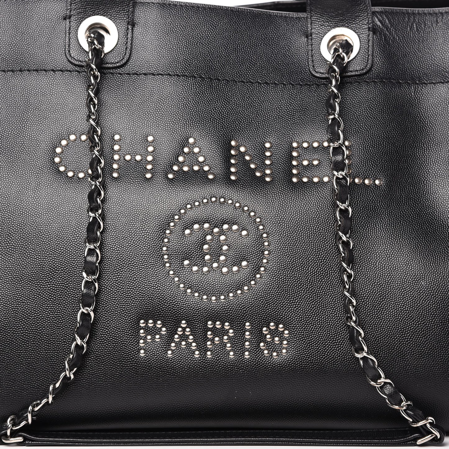 Caviar Medium Studded Deauville Tote Black