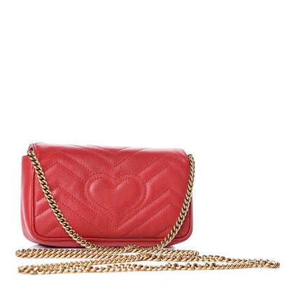 Gucci Calfskin Matelasse Super Mini GG Marmont Shoulder Bag Hibiscus Red 3 of 8